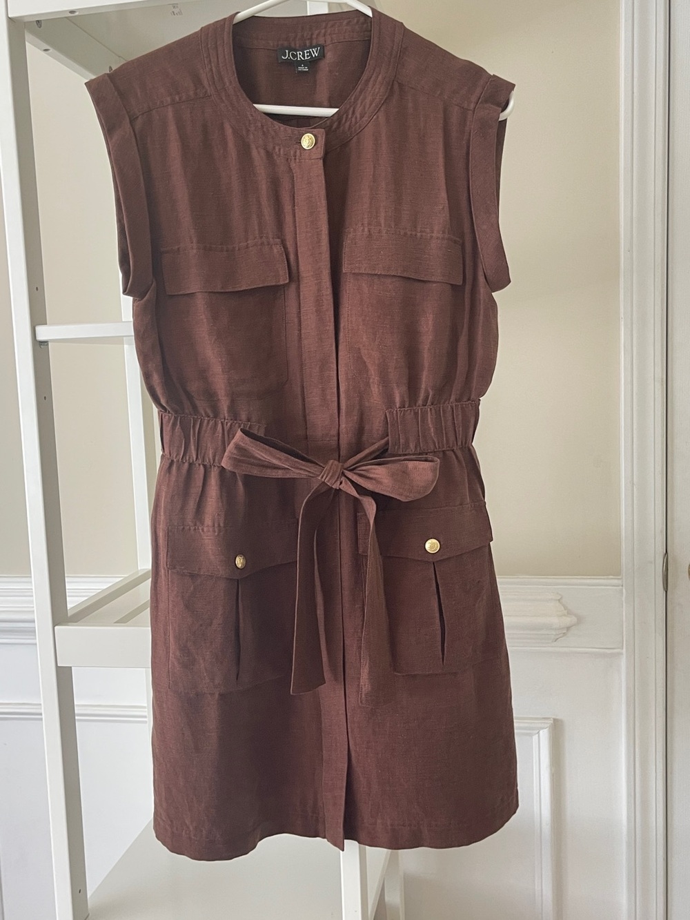 J. Crew Chocolate Brown Sleeveless Utility Jumpsuit with Tie Belt